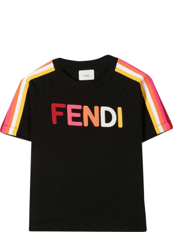 Fendi Black T-shirt With Multicolor Applications