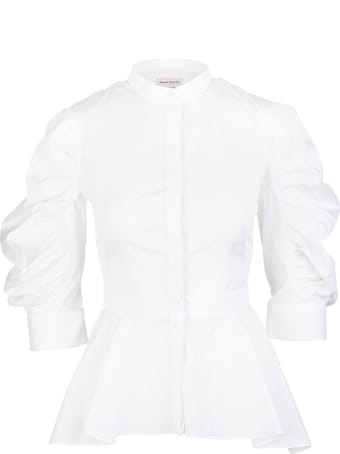 Alexander McQueen Woman White Peplum Shirt With Curled Sleeves
