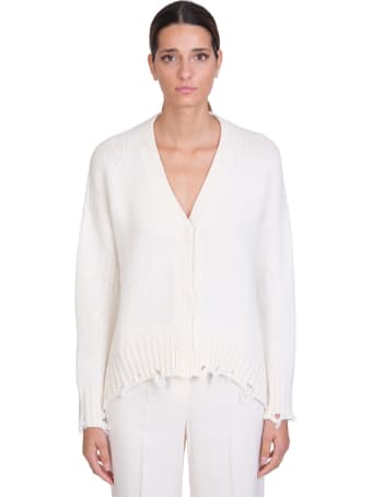 Maison Flaneur Cardigan In White Wool