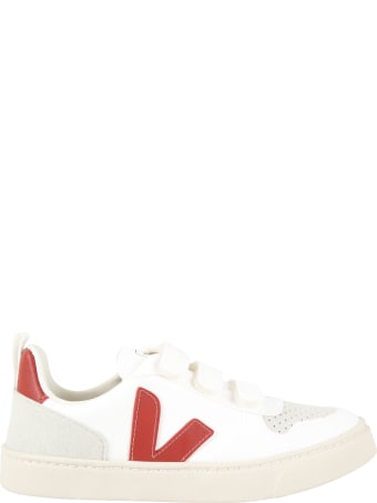 Veja White Sneakers For Kids With Red Logo
