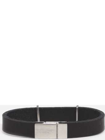 Saint Laurent Opyum Black Silver Leather Bracelet