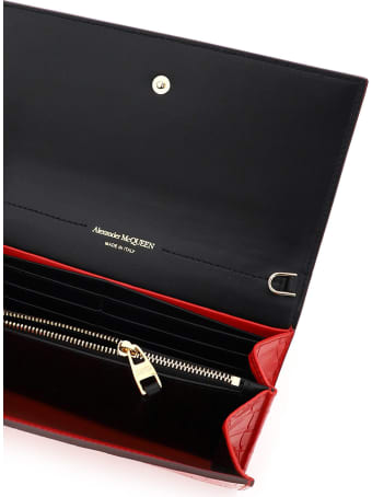 Alexander McQueen Croco Print Leather Clutch With Skull
