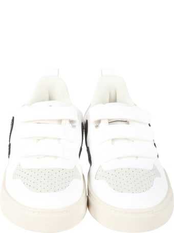 Veja White Sneakers For Kids With Black Logo