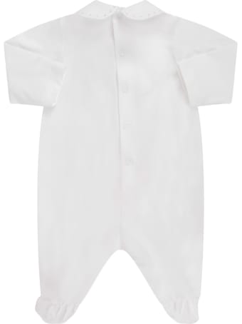 Blumarine White Babygrow For Baby Girl With Silver Logo
