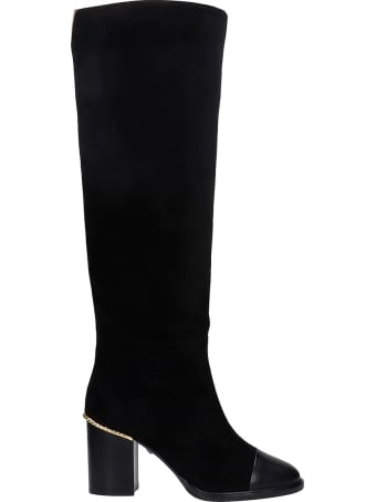 Grey Mer High Heels Boots In Black Suede