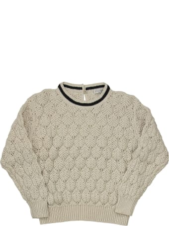 Brunello Cucinelli Cotton Lace-effect Sweater With Monili