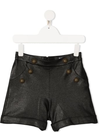 Balmain Kid Black Viscose Shorts With Gold Buttons