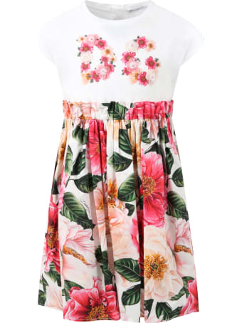 Dolce & Gabbana Multicolor Dress For Girl With Camellias