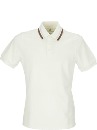 Brunello Cucinelli Cotton Piqué Slim Fit Polo Shirt With Striped Knit Collar