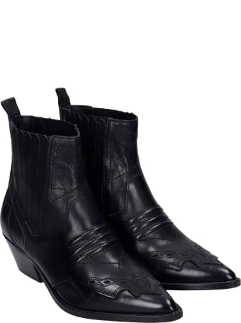 Julie Dee Texan Ankle Boots In Black Leather