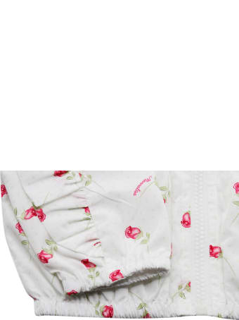 Monnalisa Nylon K-way Jacket With Zip And Hood With Rose Print
