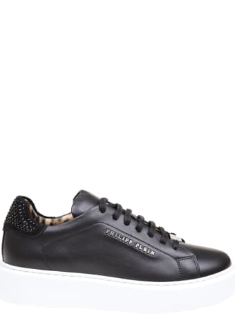 Philipp Plein Lo-top Sneaker In Leather With Crystal Inserts