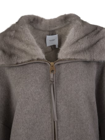 Agnona Woman Coat In Taupe Cashmere With Fur