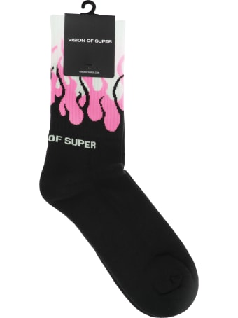 Vision of Super Black And Pink Double Flames Socks