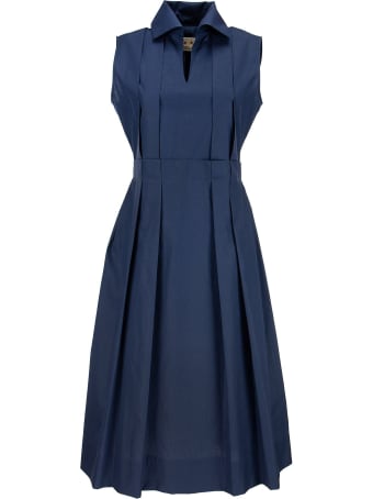 Marni Cotton Dress With Pleats Blue