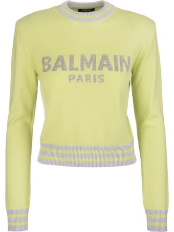 Balmain Lime Green Sweater With Silver Lurex Logo