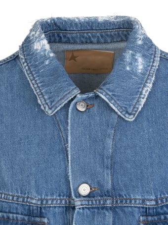 Golden Goose Babette Woman Jacket In Jeans With Contrast Writing On The Back