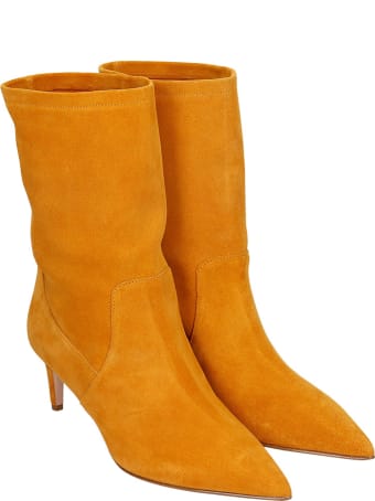 RED Valentino High Heels Ankle Boots In Orange Suede