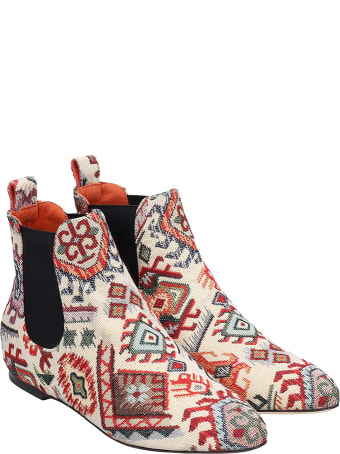Bams Low Heels Ankle Boots In Multicolor Fabric