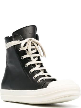 Rick Owens Black Leather Hi-top Sneakers