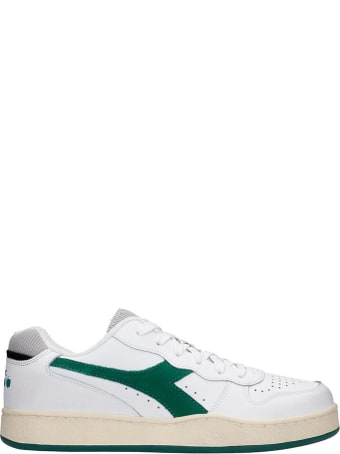 Diadora Mi Basket Low Sneakers In White Green Leather