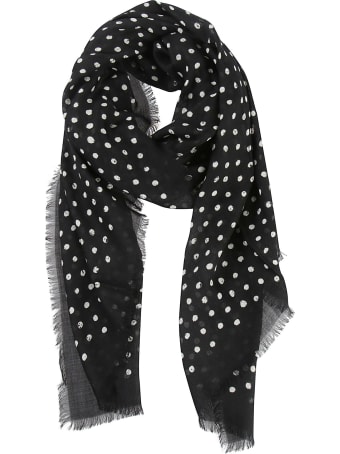 Saint Laurent Dotted Print Fringed Edge Scarf