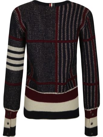 Thom Browne Oversized Check Jacquard V-neck Pullover