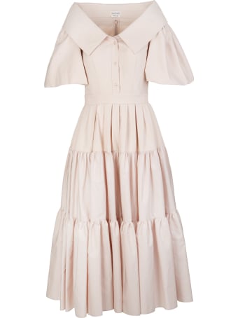 Alexander McQueen Pale Pink Poplin Midi Dress With Open Collar