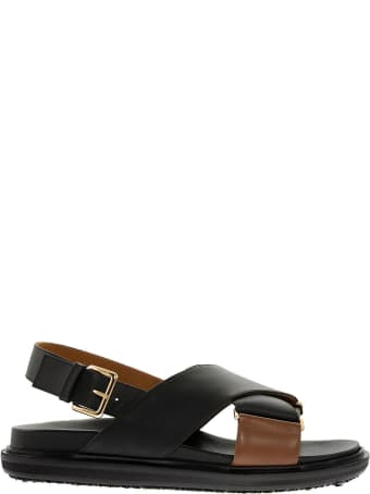 Marni Criss Cross Fussbett Sandal In Black/brown