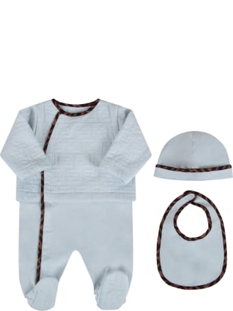 Fendi Light Blue Set With Double Ff For Baby Boy