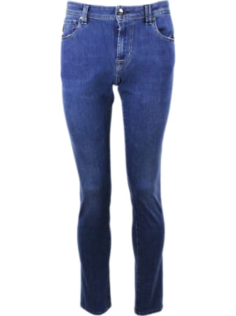 Sartoria Tramarossa Leonardo Slim Jeans In Bi-stretch Denim With 5 Pockets With Tailored And Initial Stitching