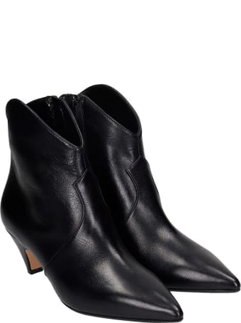 Anna F. Low Heels Ankle Boots In Black Leather