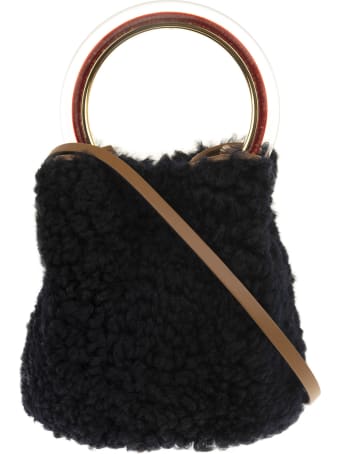 Marni Black Lamb Fur Pannier Fur Bucket Bag
