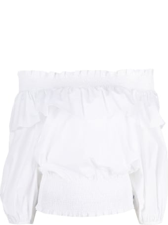 Liu-Jo White Cotton Poplin Top With Ruffles