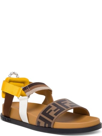 Fendi Ff Leather And Fabric Sandals
