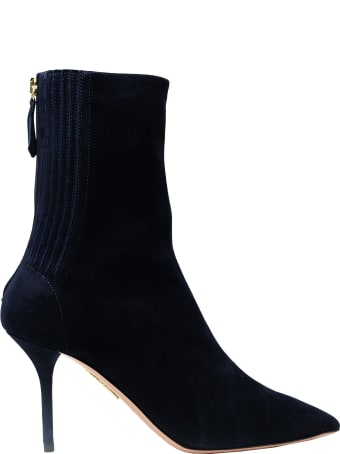 Aquazzura Blue Suede Saint Honore Bootie 85