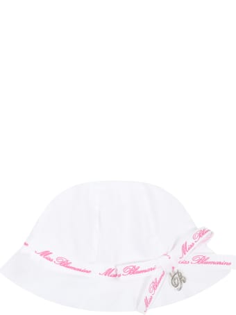 Blumarine White Sun Hat For Babygirl With Logos