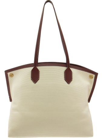 Burberry Medium Logo Graphic Cotton Canvas Society Tote Natural/garnet
