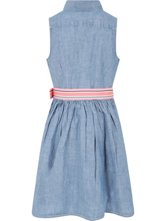 Ralph Lauren Light Blue Dress For Girl With Pony Logo