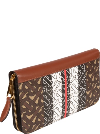 Burberry Logo Print Zip Around Wallet