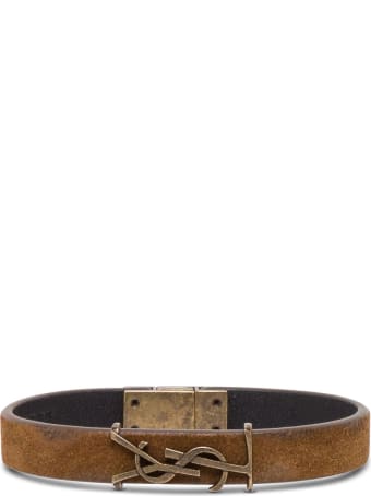 Saint Laurent Suede Leather Bracelet With Logo