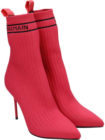 Balmain High Heels Ankle Boots In Rose-pink Polyester