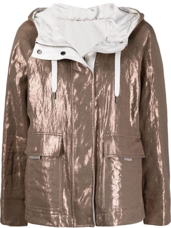 Brunello Cucinelli Bronze Laminated Linen Hooded Jacket
