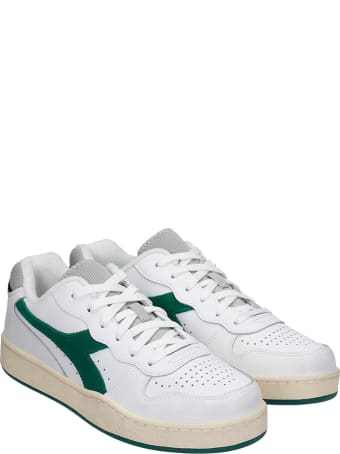 Diadora Mi Basket Low Sneakers In White Green Leather