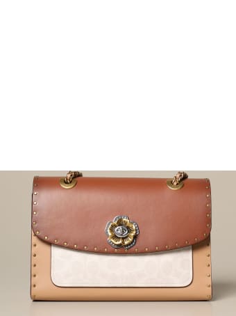 Coach Shoulder Bag Parker Coach Bag In Leather And Coated Canvas With Logo