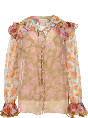 Zimmermann The Lovestruck Ruffle Shirt In Mixed Roses