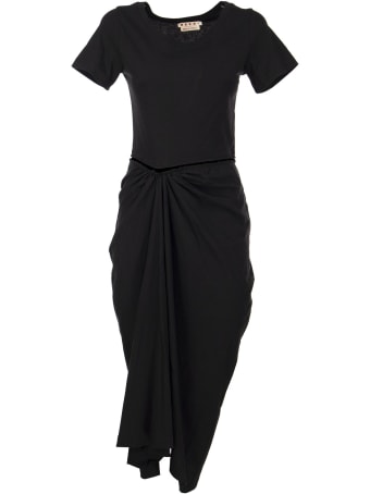 Marni Draped Cotton Jersey Dress Black