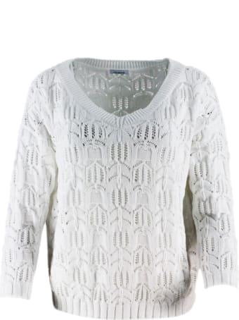 Malo Oversized Sweater With V-neck Long Sleeve With Three-dimensional Effect