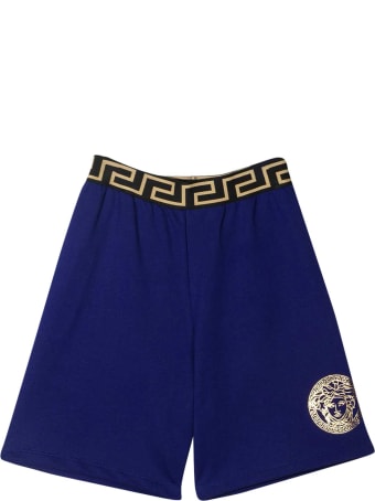 Young Versace Blue Shorts With Golden Details