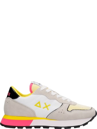 Sun 68 Ally Sporty Sneakers In White Suede And Fabric